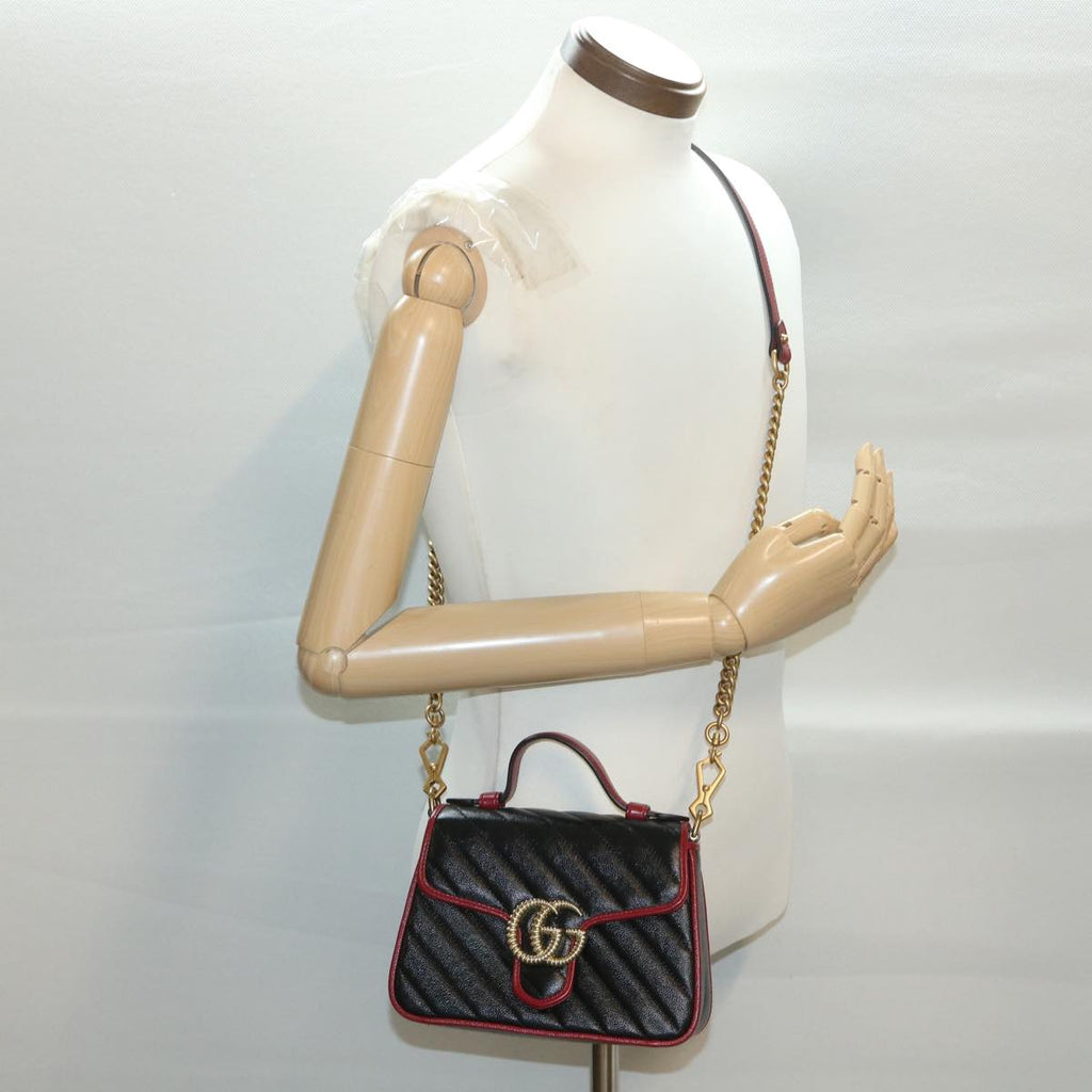 GUCCI GG Marmont Hand Bag Leather 2way Black 583571 yk6261
