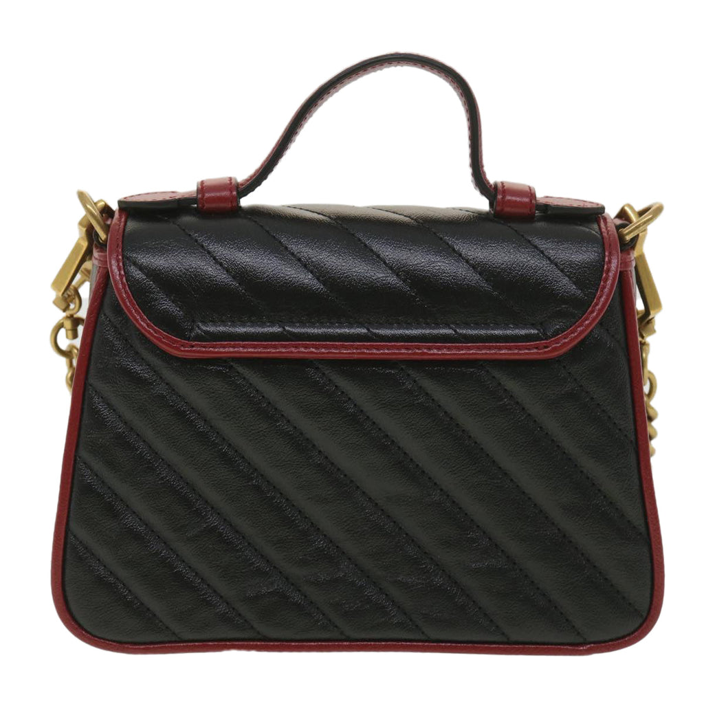 GUCCI GG Marmont Hand Bag Leather 2way Black 583571 yk6261