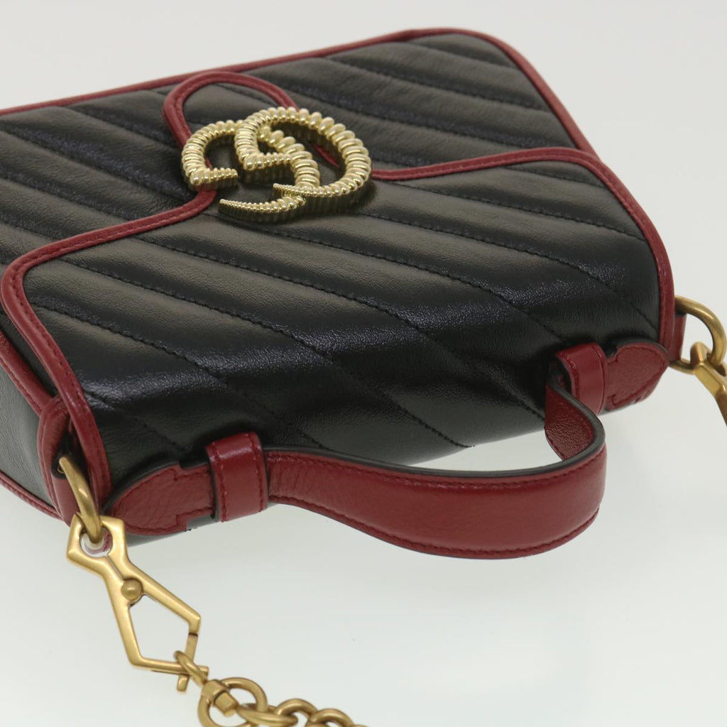 GUCCI GG Marmont Hand Bag Leather 2way Black 583571 yk6261