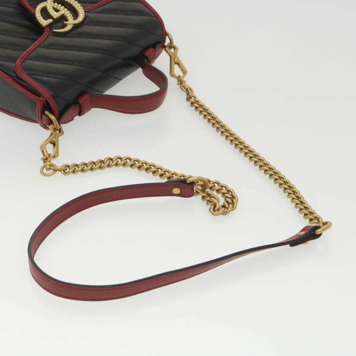 GUCCI GG Marmont Hand Bag Leather 2way Black 583571 yk6261