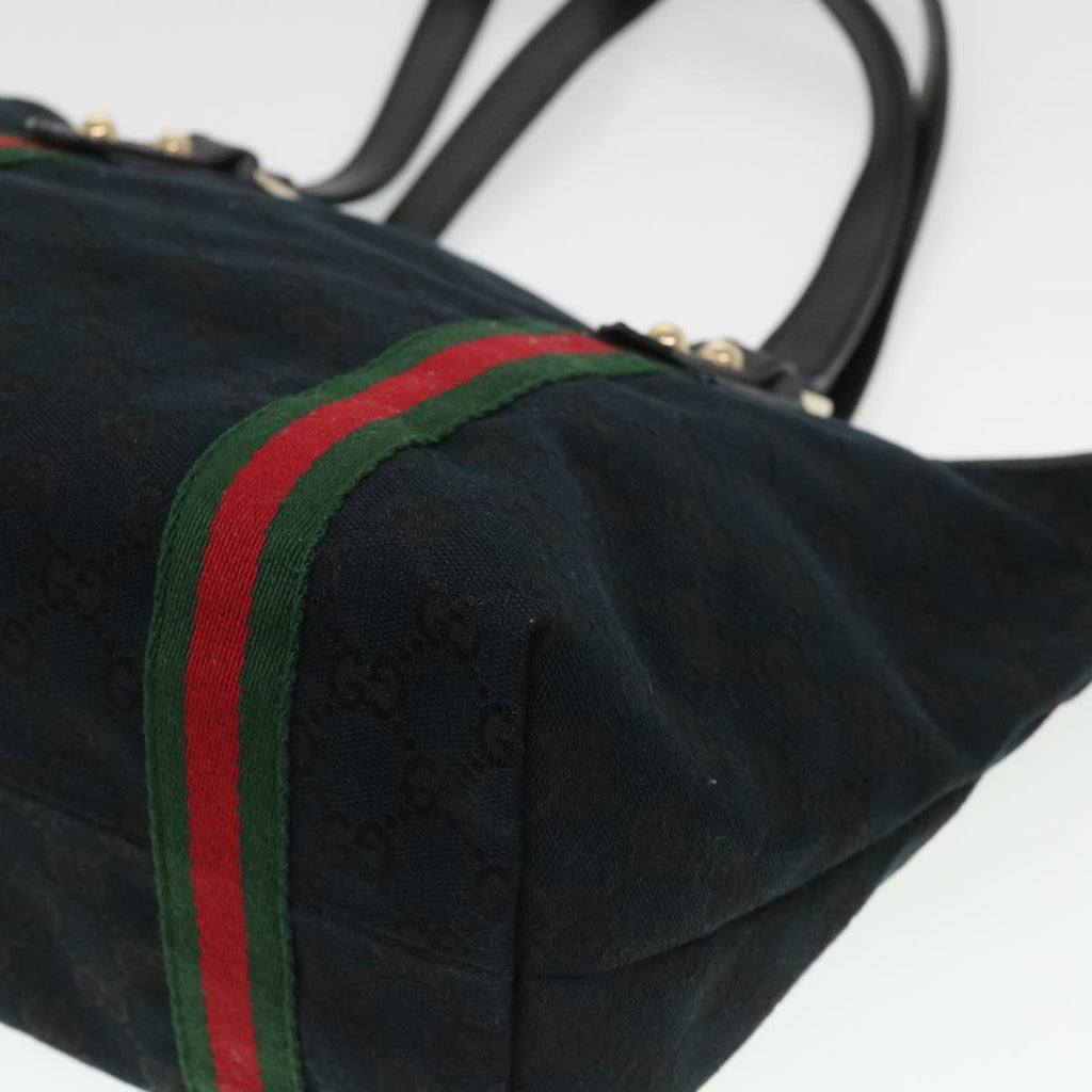 GUCCI GG Canvas Web Sherry Line Tote Bag Black Red Green 137396 yk6284
