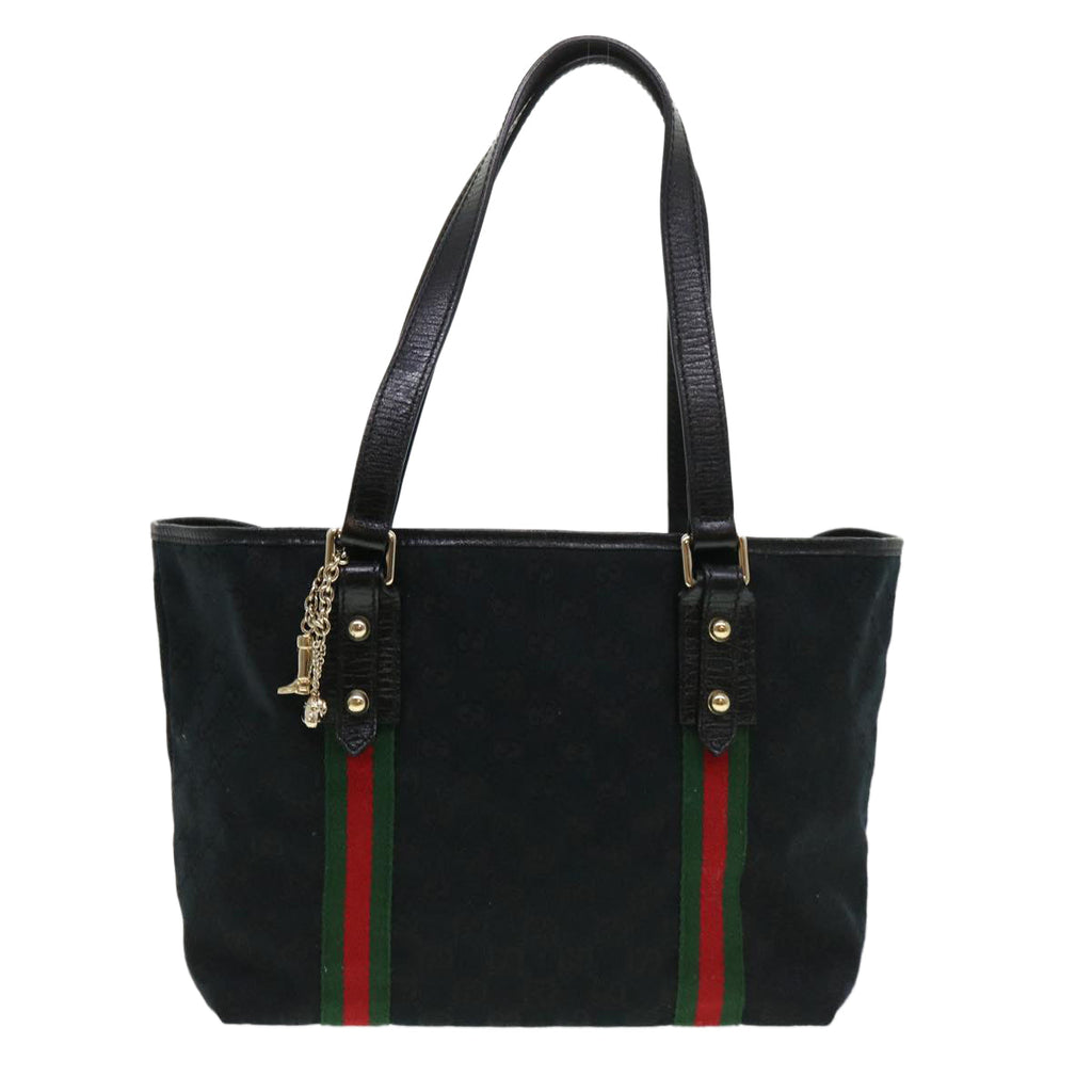 GUCCI GG Canvas Web Sherry Line Tote Bag Black Red Green 137396 yk6284