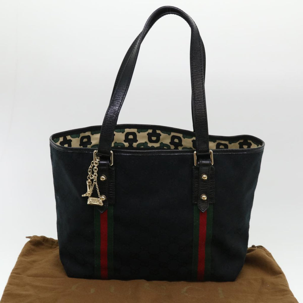 GUCCI GG Canvas Web Sherry Line Tote Bag Black Red Green 137396 yk6284
