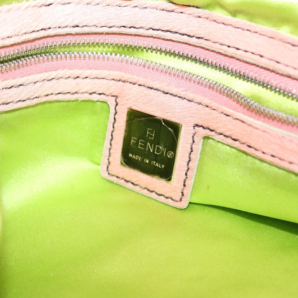 FENDI Floral Tote Bag Wool Harako Leather Green Pink yk6518