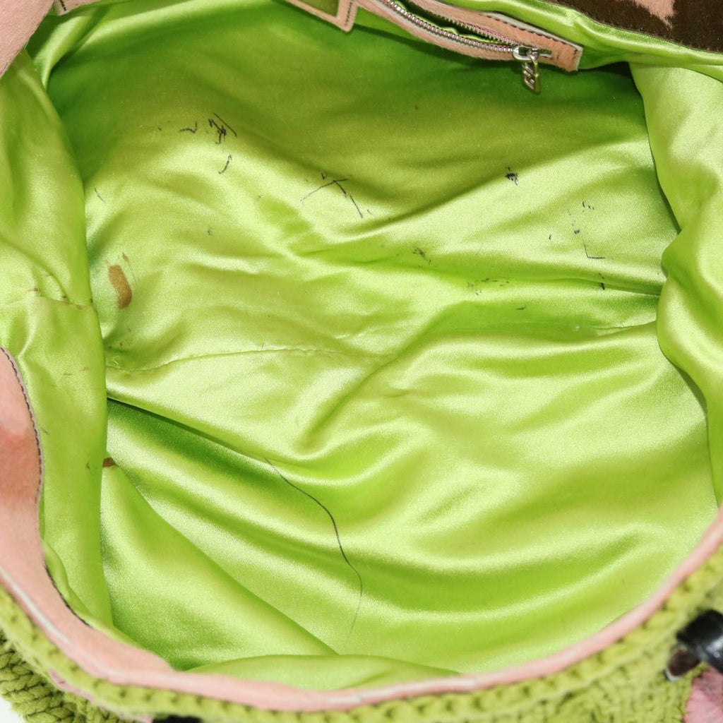 FENDI Floral Tote Bag Wool Harako Leather Green Pink yk6518