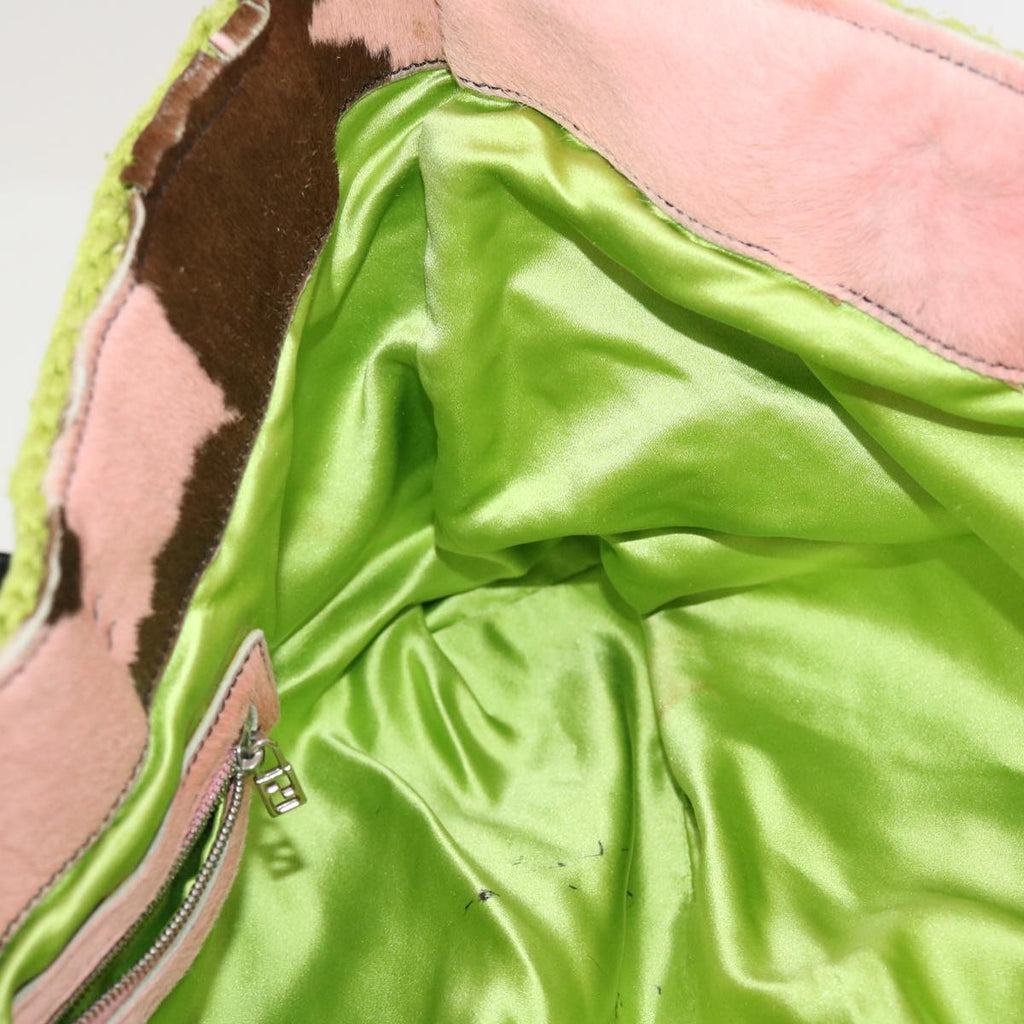 FENDI Floral Tote Bag Wool Harako Leather Green Pink yk6518