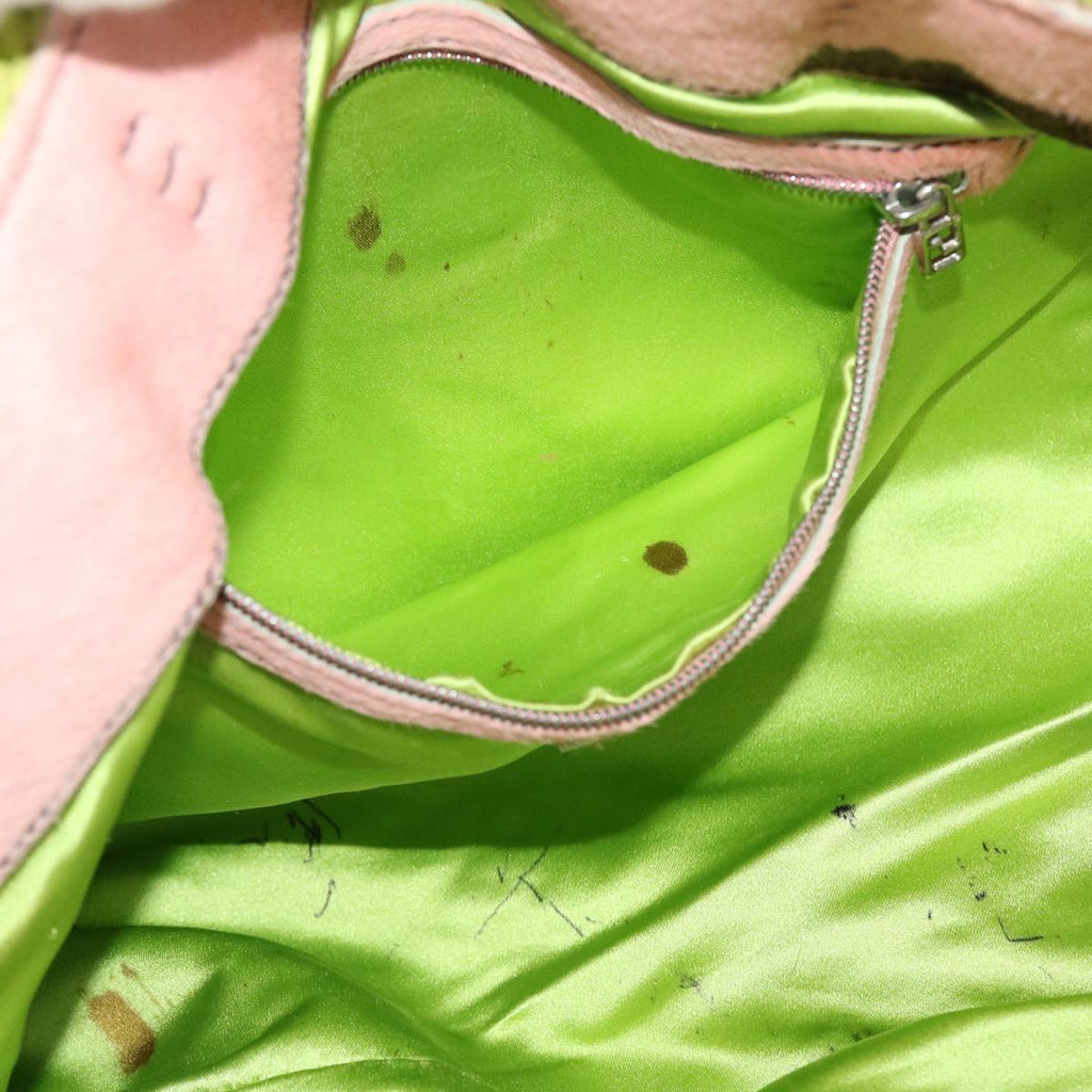 FENDI Floral Tote Bag Wool Harako Leather Green Pink yk6518