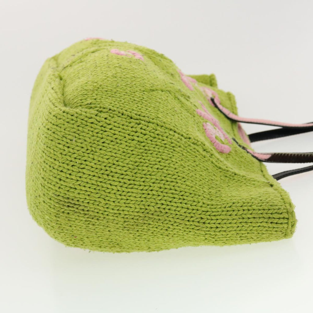 FENDI Floral Tote Bag Wool Harako Leather Green Pink yk6518