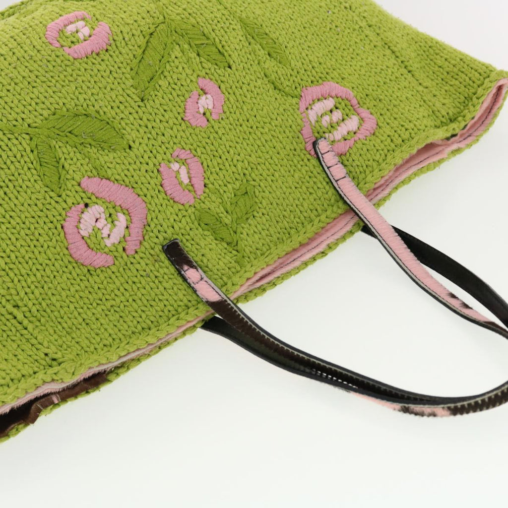 FENDI Floral Tote Bag Wool Harako Leather Green Pink yk6518