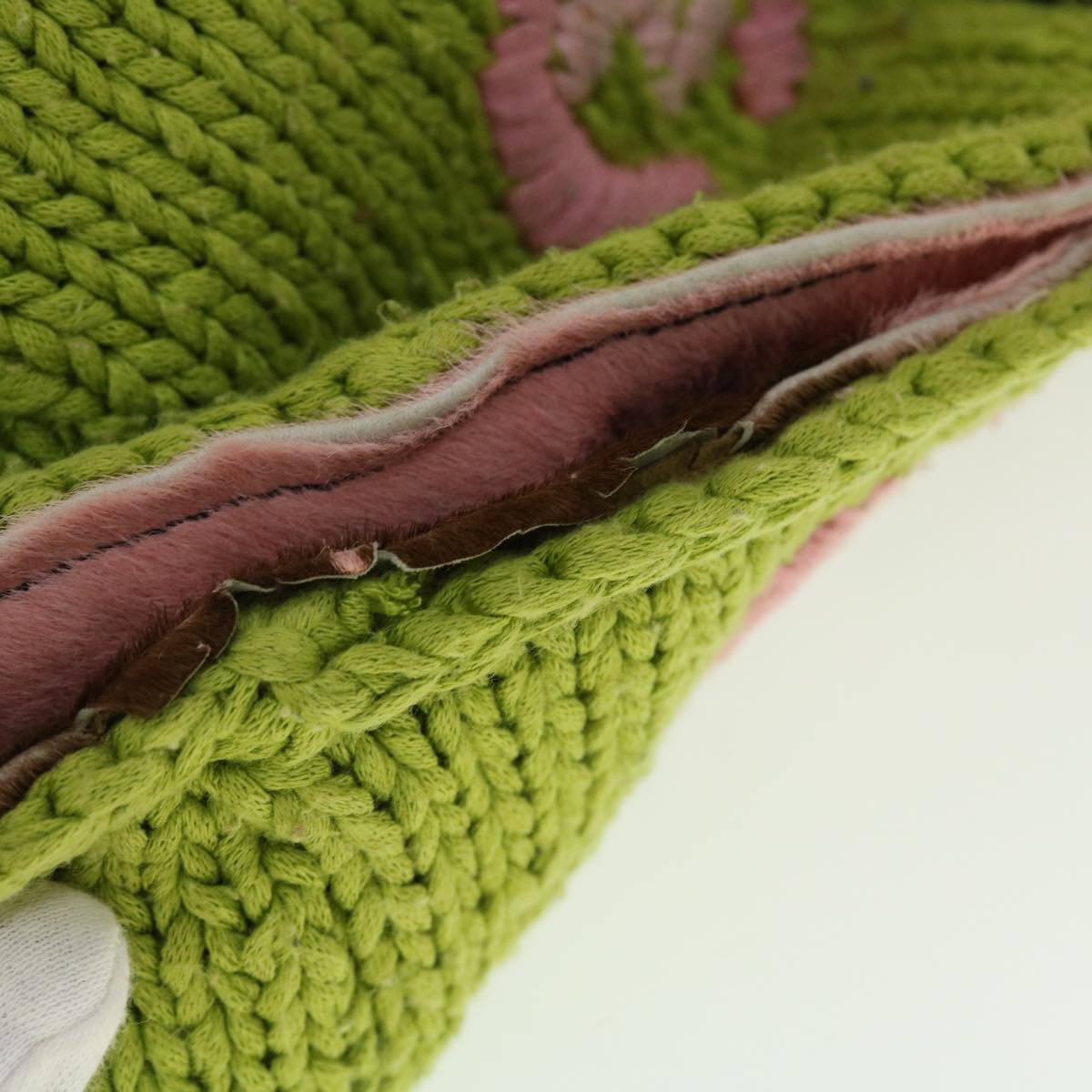 FENDI Floral Tote Bag Wool Harako Leather Green Pink yk6518