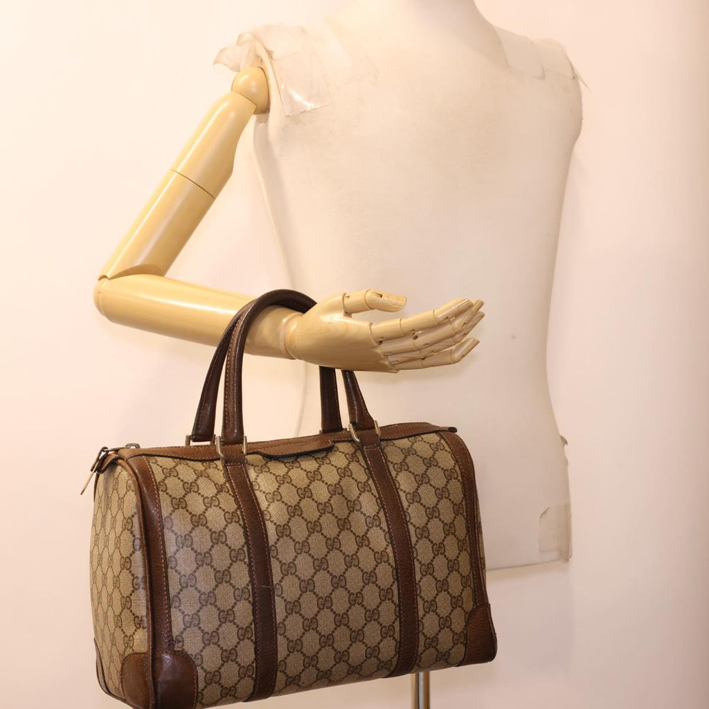 GUCCI GG Canvas Hand Bag PVC Leather Beige yk6522
