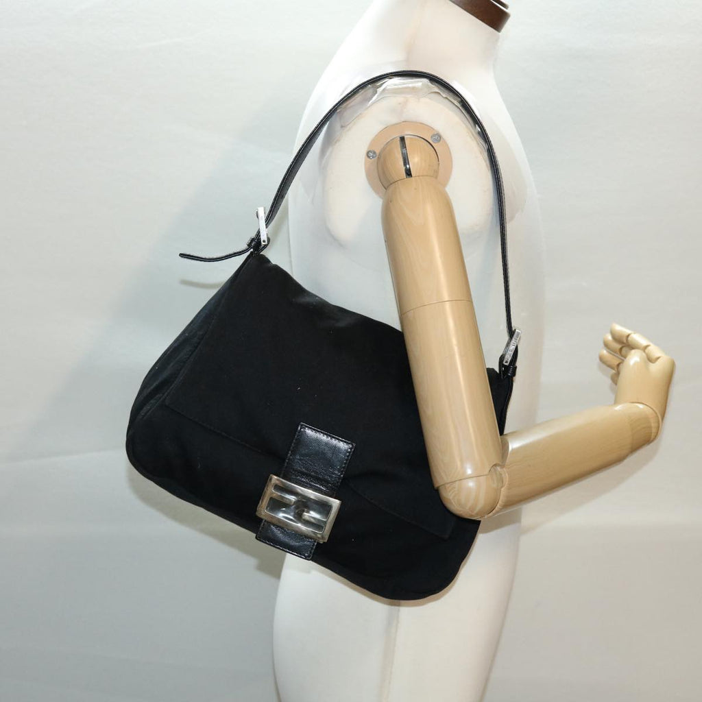 FENDI Mamma Baguette Shoulder Bag Nylon Black yk6524
