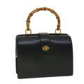 GUCCI Bamboo Turn Lock Clasp Hand Bag Leather Black yk6576