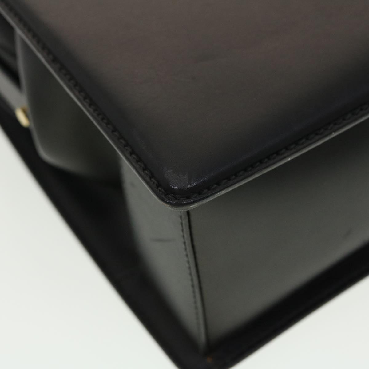 GUCCI Bamboo Turn Lock Clasp Hand Bag Leather Black yk6576