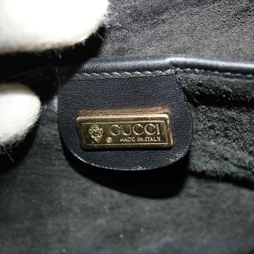 GUCCI Bamboo Turn Lock Clasp Hand Bag Leather Black yk6576