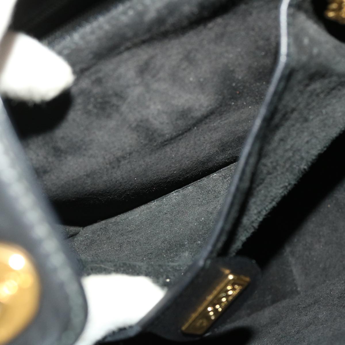 GUCCI Bamboo Turn Lock Clasp Hand Bag Leather Black yk6576