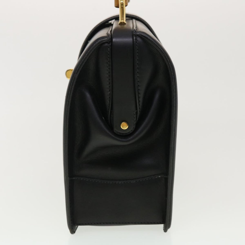 GUCCI Bamboo Turn Lock Clasp Hand Bag Leather Black yk6576