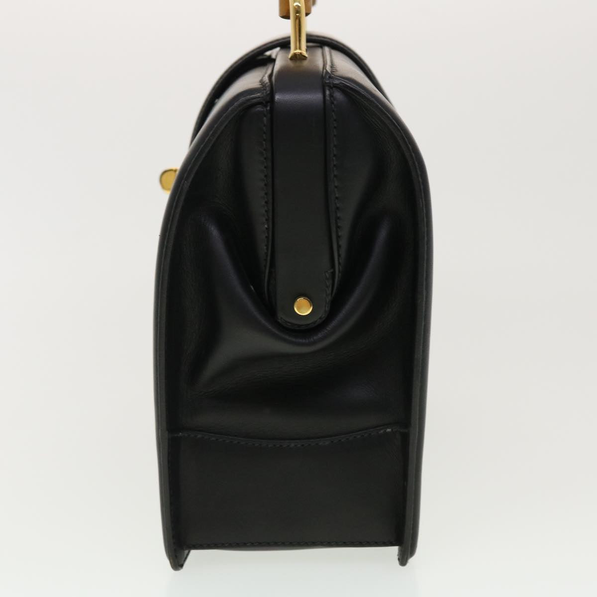 GUCCI Bamboo Turn Lock Clasp Hand Bag Leather Black yk6576