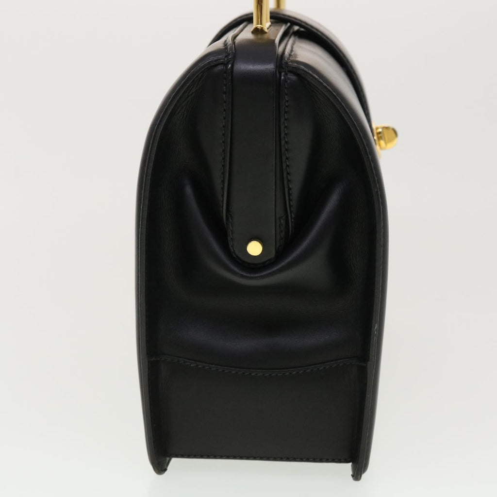 GUCCI Bamboo Turn Lock Clasp Hand Bag Leather Black yk6576