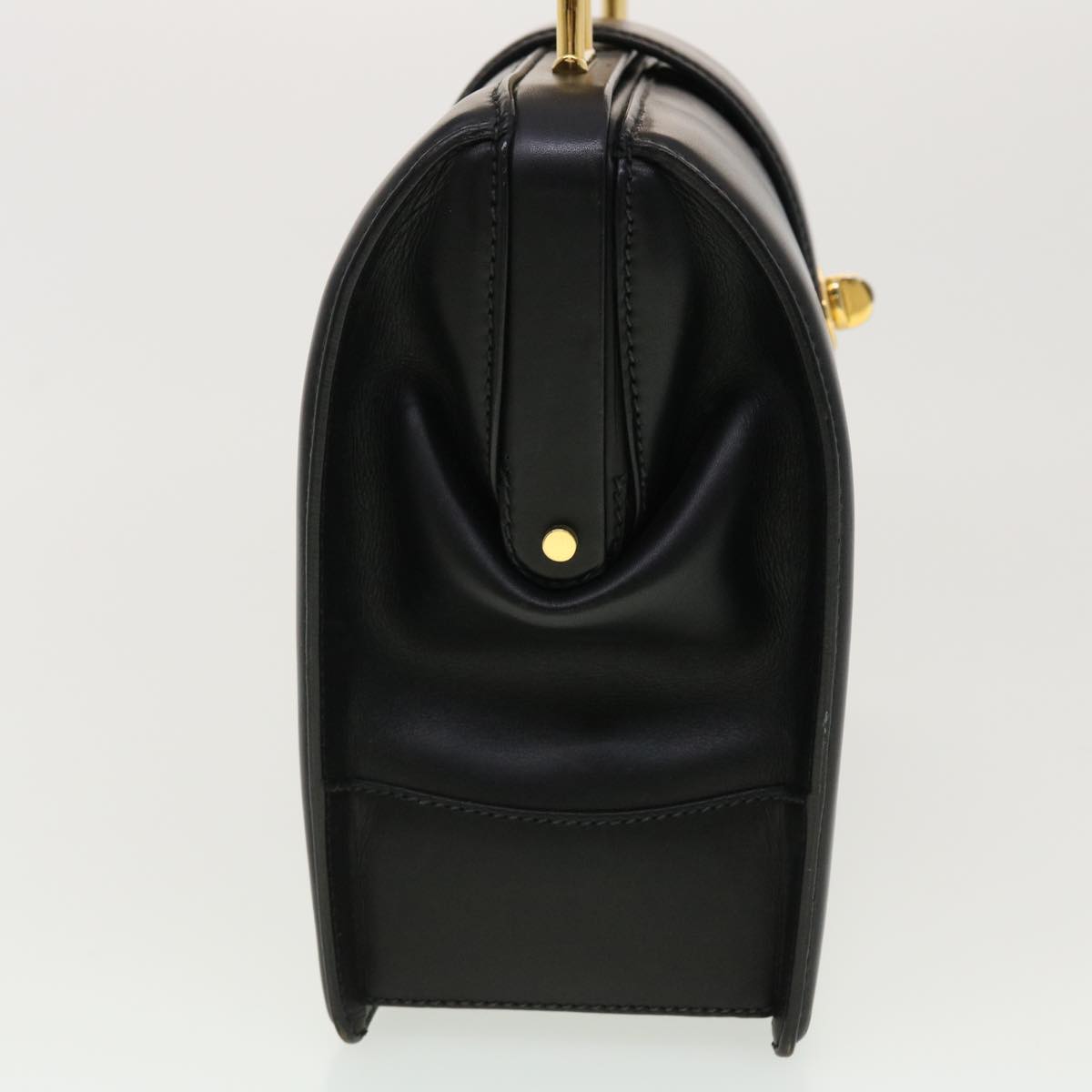 GUCCI Bamboo Turn Lock Clasp Hand Bag Leather Black yk6576
