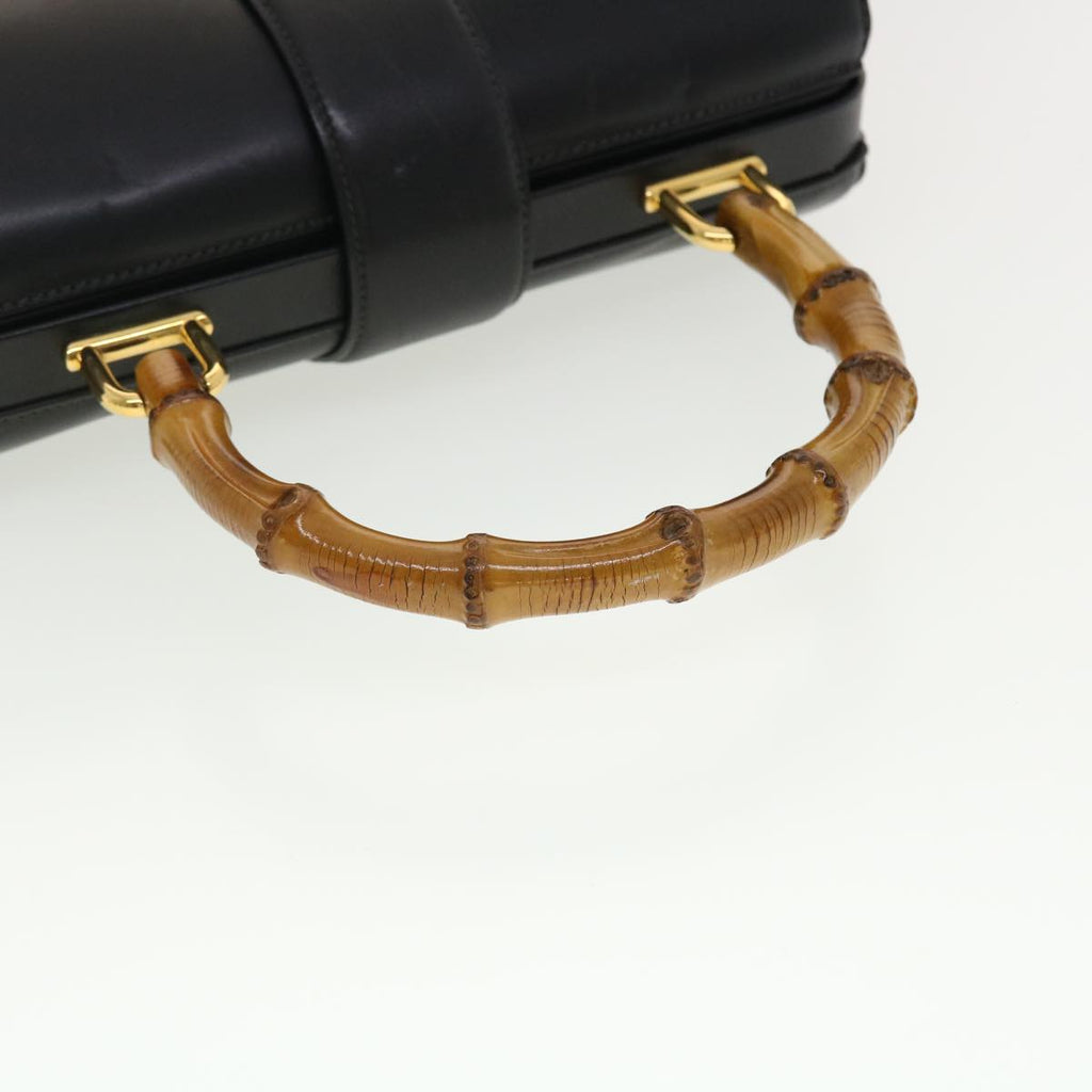 GUCCI Bamboo Turn Lock Clasp Hand Bag Leather Black yk6576