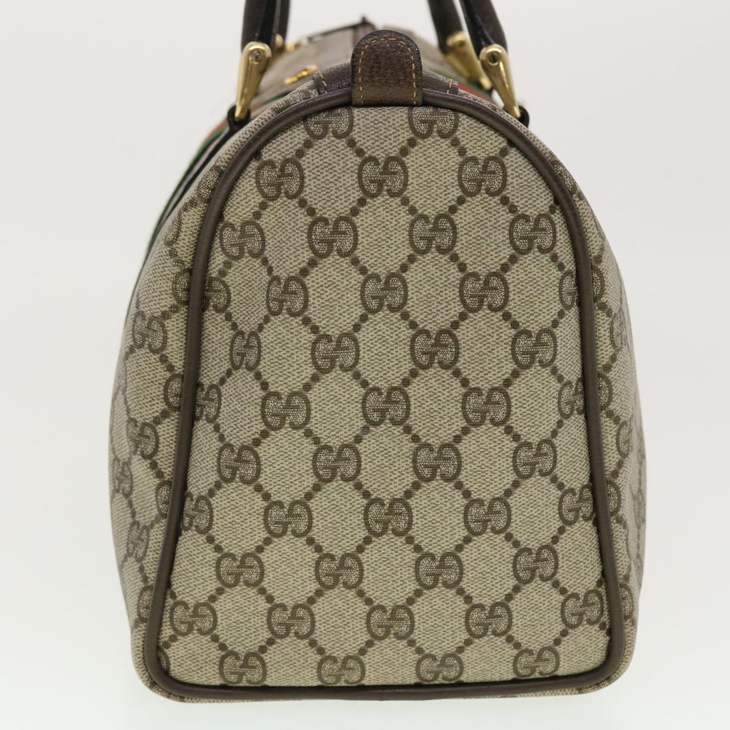 GUCCI GG Canvas Web Sherry Line Boston Bag PVC Leather Beige Green yk6588B