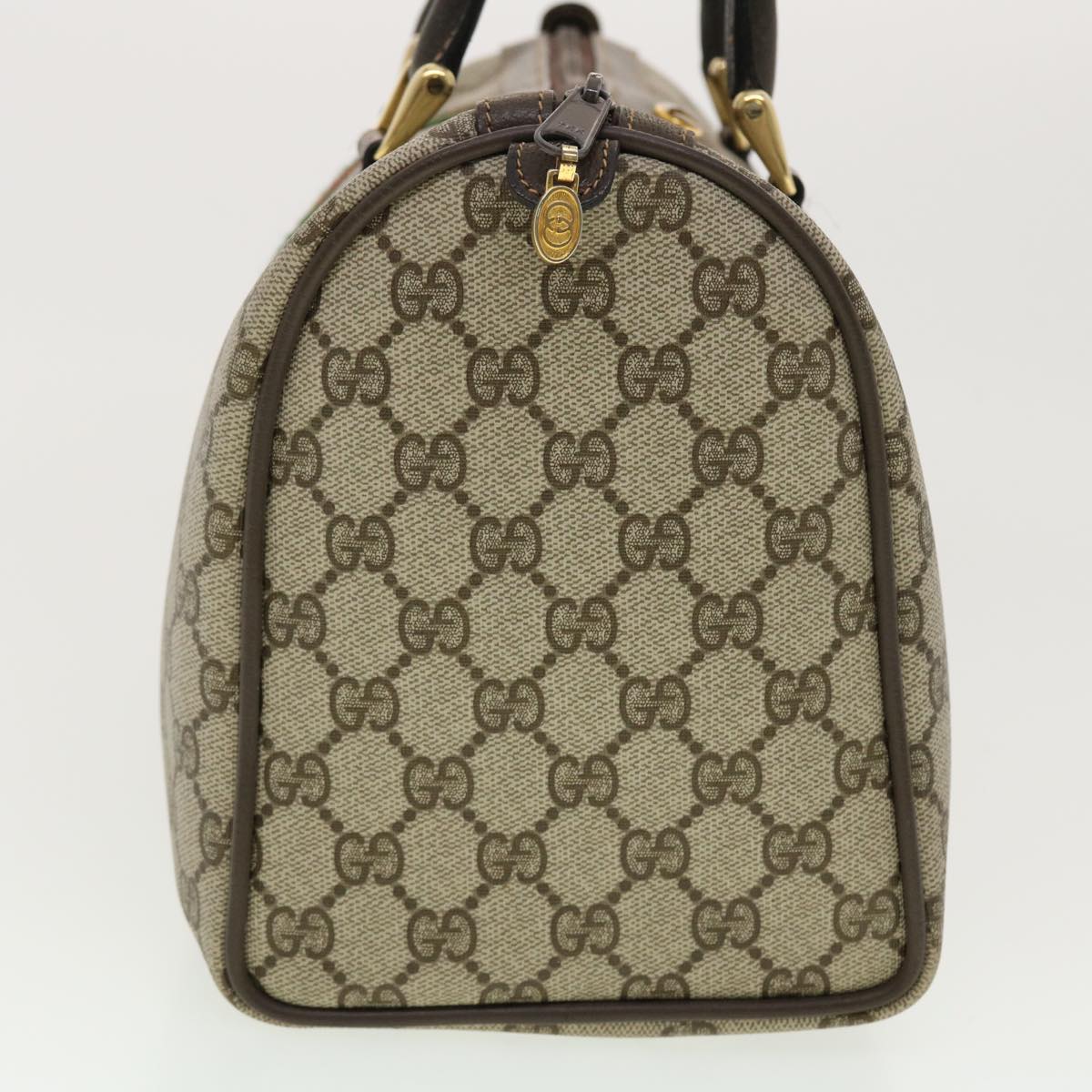 GUCCI GG Canvas Web Sherry Line Boston Bag PVC Leather Beige Green yk6588B