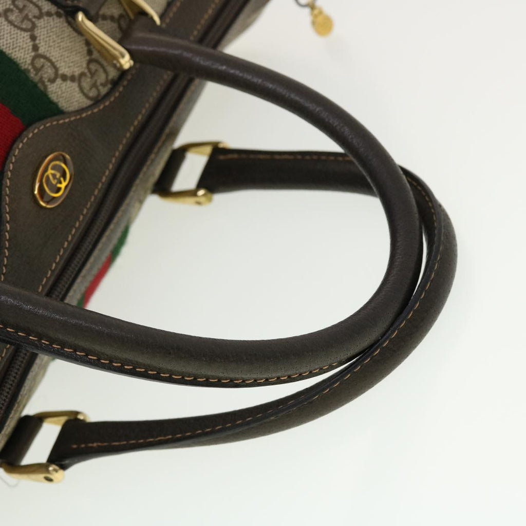 GUCCI GG Canvas Web Sherry Line Boston Bag PVC Leather Beige Green yk6588B