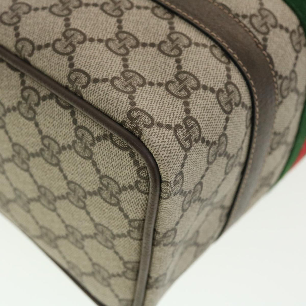 GUCCI GG Canvas Web Sherry Line Boston Bag PVC Leather Beige Green yk6589B