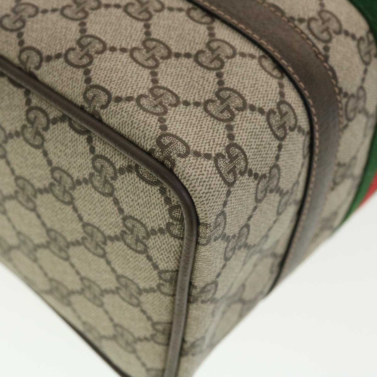 GUCCI GG Canvas Web Sherry Line Boston Bag PVC Leather Beige Green yk6589B