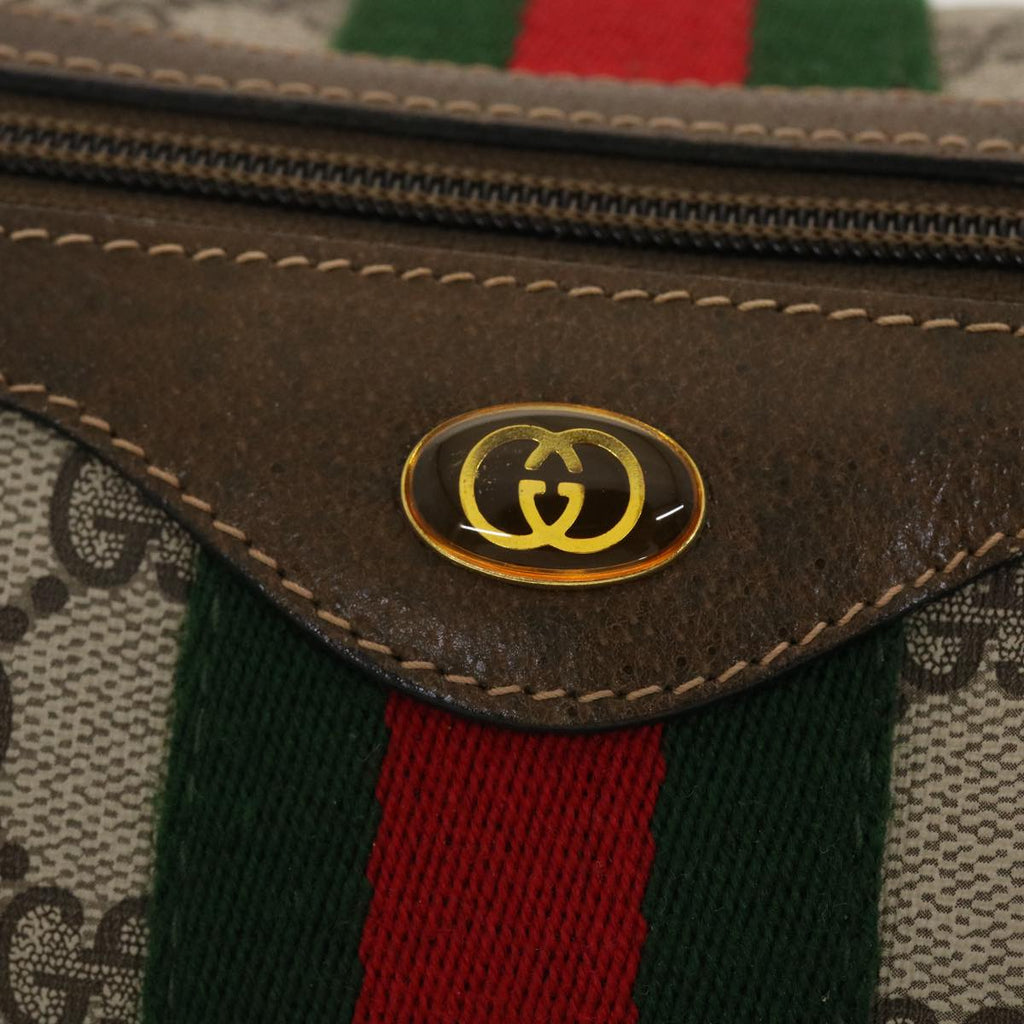 GUCCI GG Canvas Web Sherry Line Boston Bag PVC Leather Beige Green yk6589B