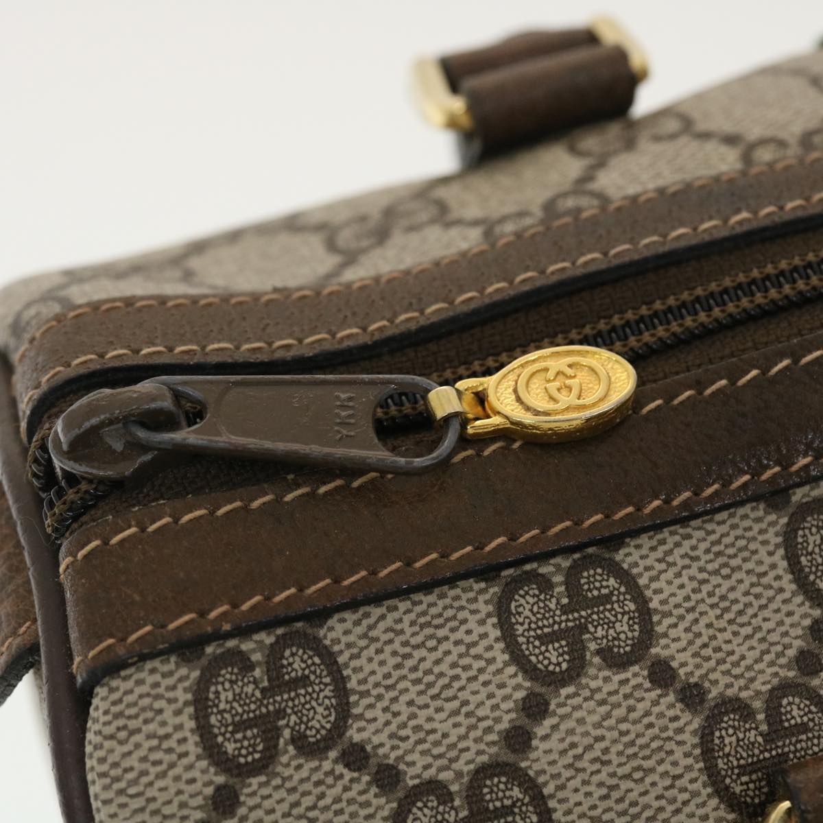 GUCCI GG Canvas Web Sherry Line Boston Bag PVC Leather Beige Green yk6589B
