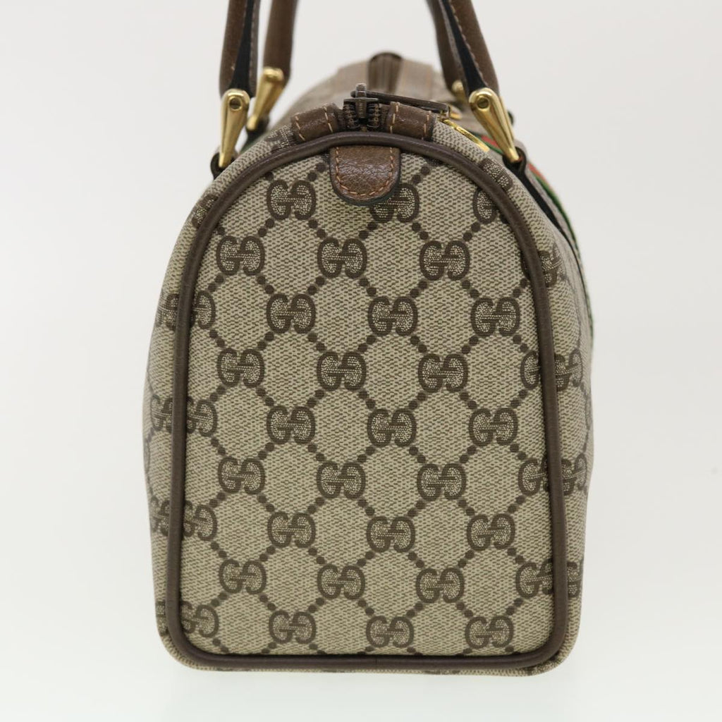 GUCCI GG Canvas Web Sherry Line Boston Bag PVC Leather Beige Green yk6589B