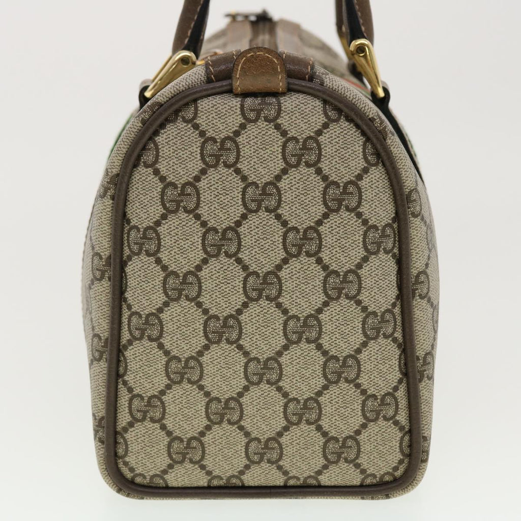 GUCCI GG Canvas Web Sherry Line Boston Bag PVC Leather Beige Green yk6589B