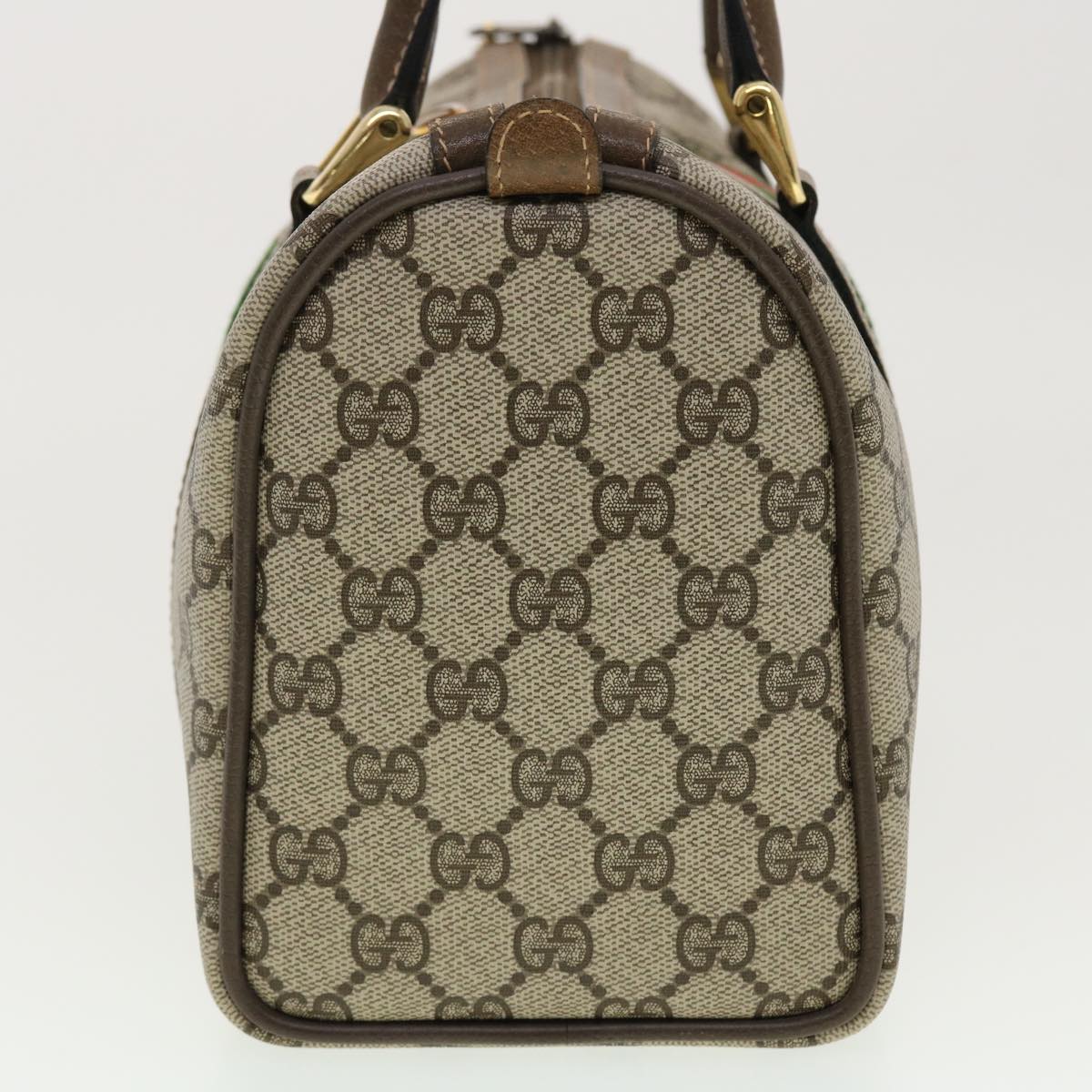 GUCCI GG Canvas Web Sherry Line Boston Bag PVC Leather Beige Green yk6589B