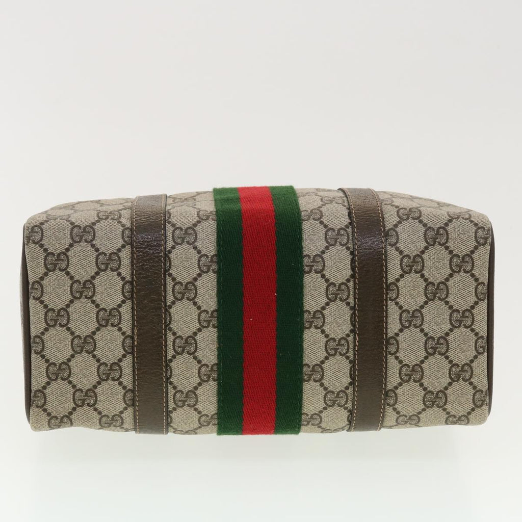 GUCCI GG Canvas Web Sherry Line Boston Bag PVC Leather Beige Green yk6589B