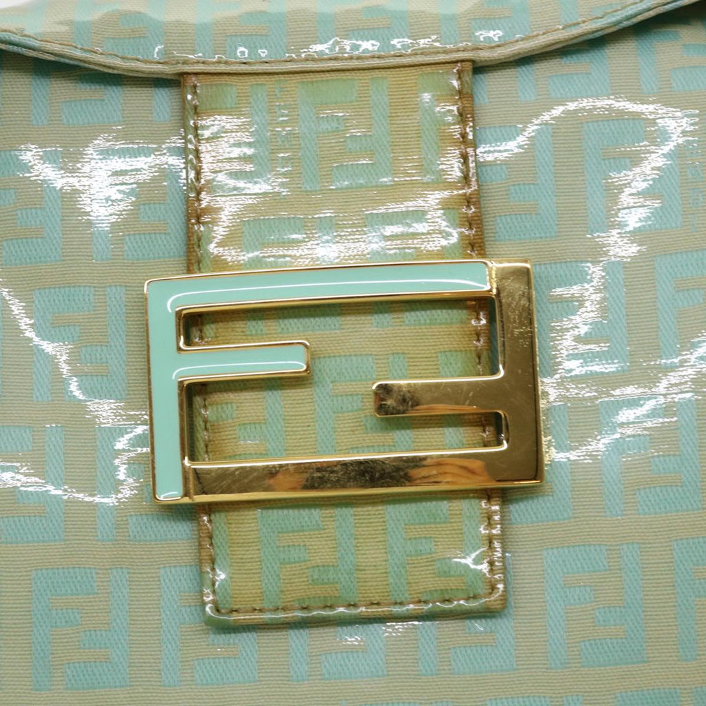 FENDI Zucchino Mamma Baguette Shoulder Bag Coated Canvas Light Blue yk6594B