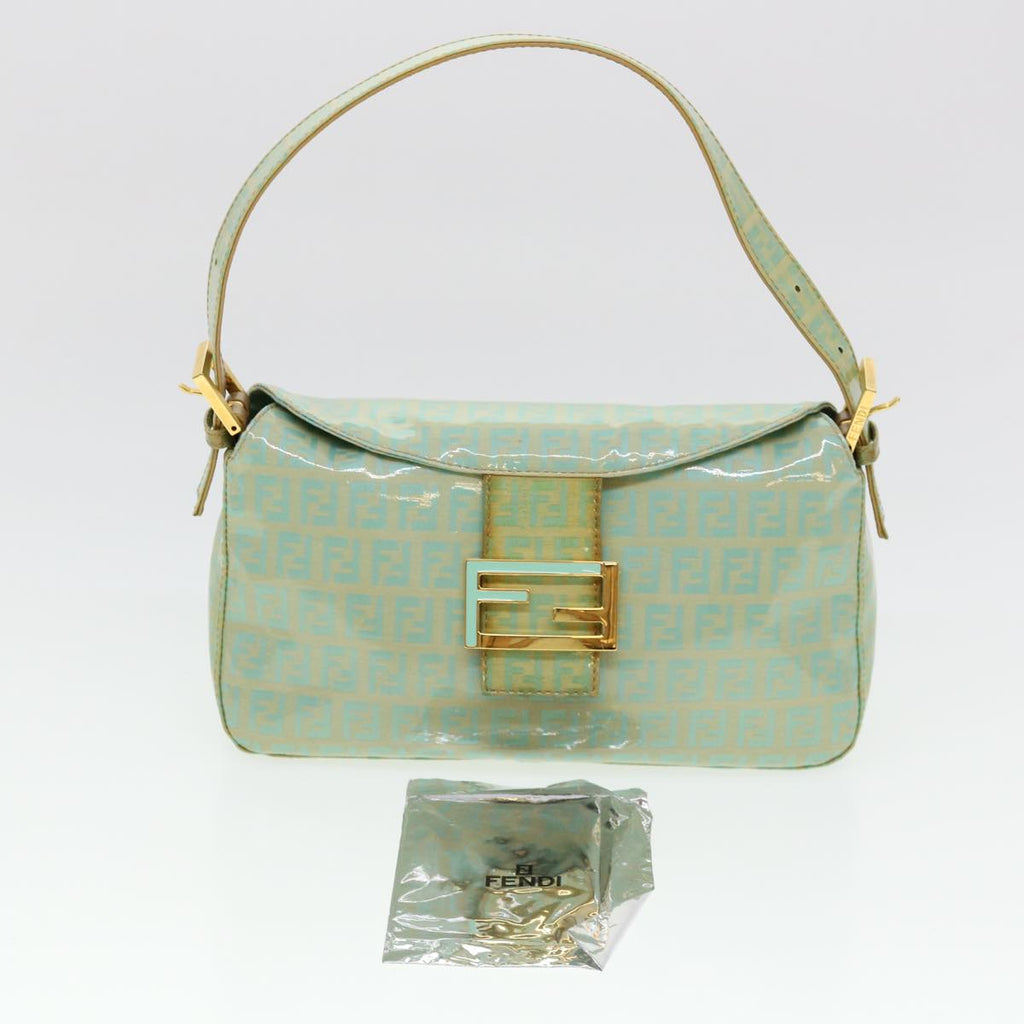 FENDI Zucchino Mamma Baguette Shoulder Bag Coated Canvas Light Blue yk6594B