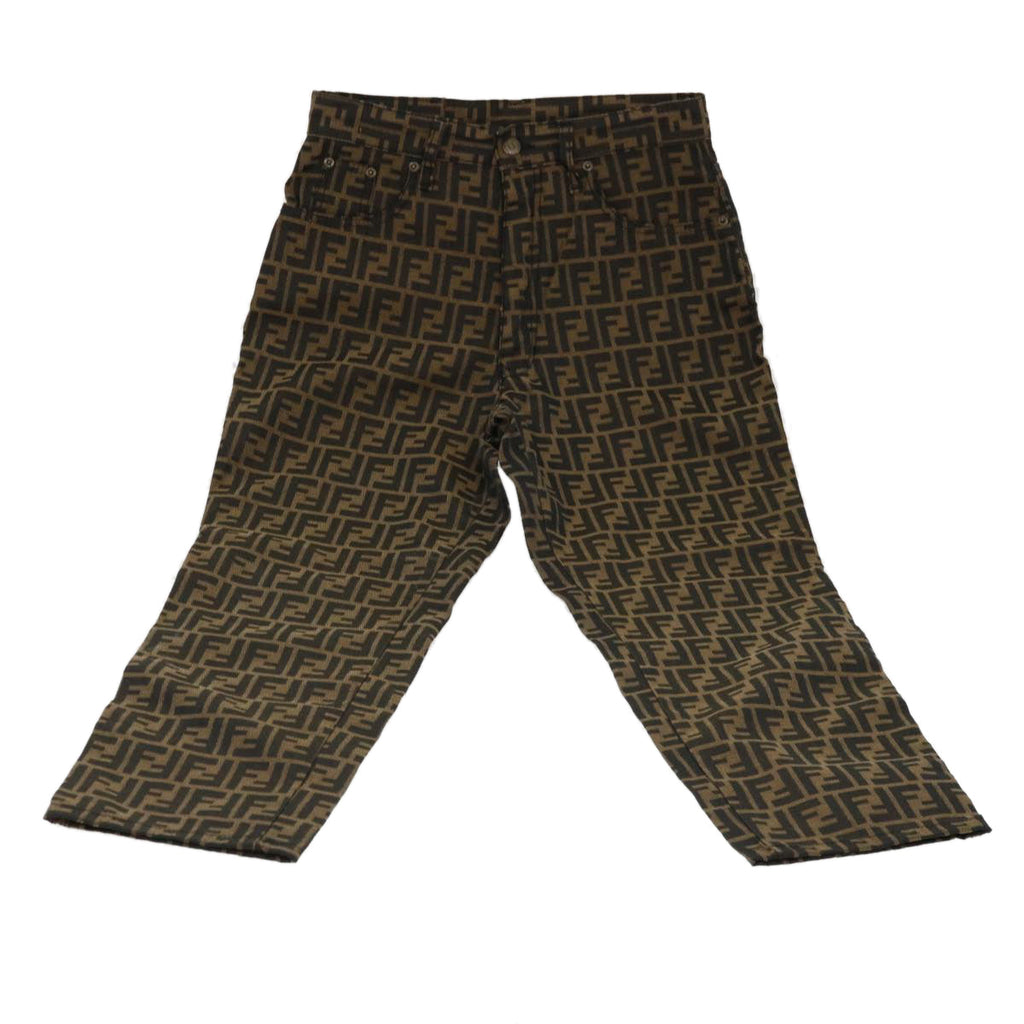 FENDI Zucca Canvas Pants Polyester Cotton X6 Black Brown yk6611