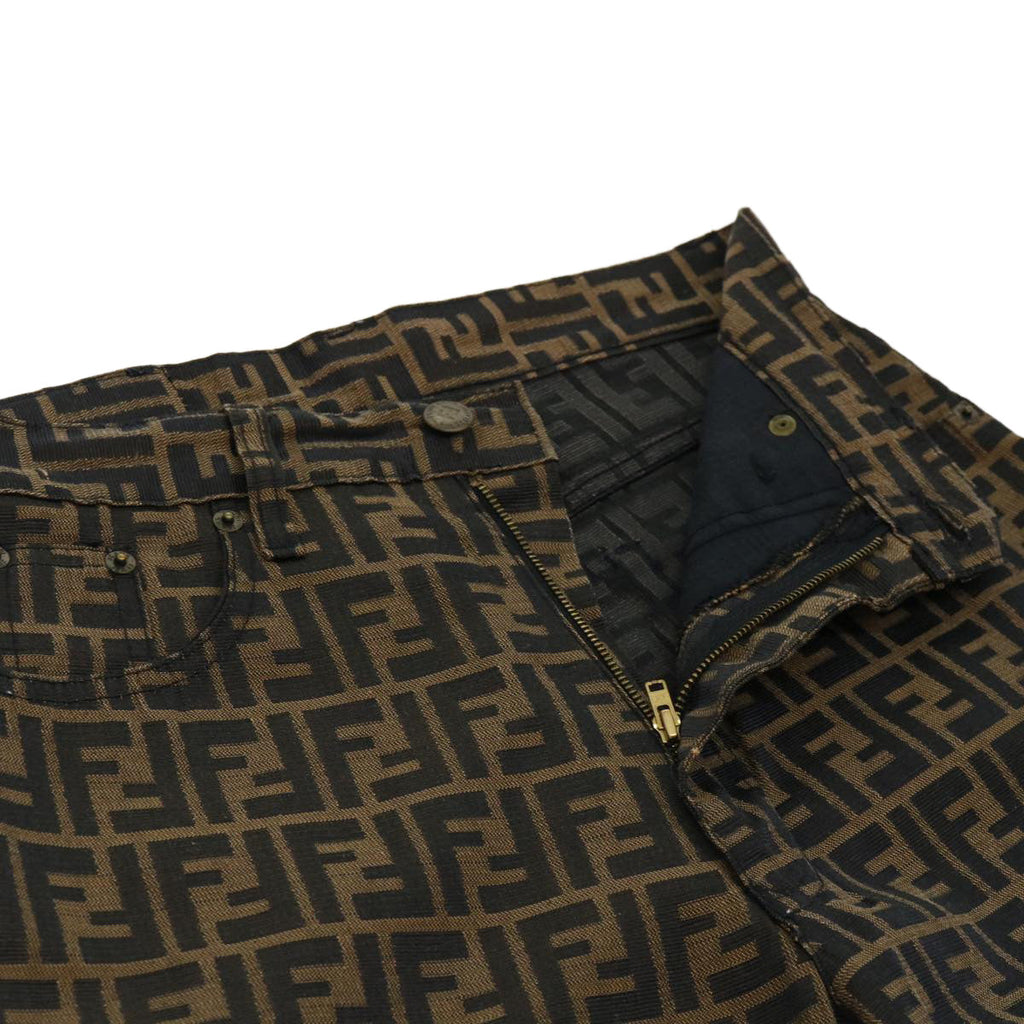 FENDI Zucca Canvas Pants Polyester Cotton X6 Black Brown yk6611