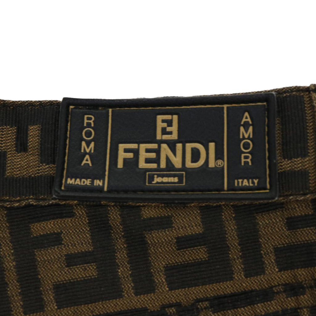 FENDI Zucca Canvas Pants Polyester Cotton X6 Black Brown yk6611