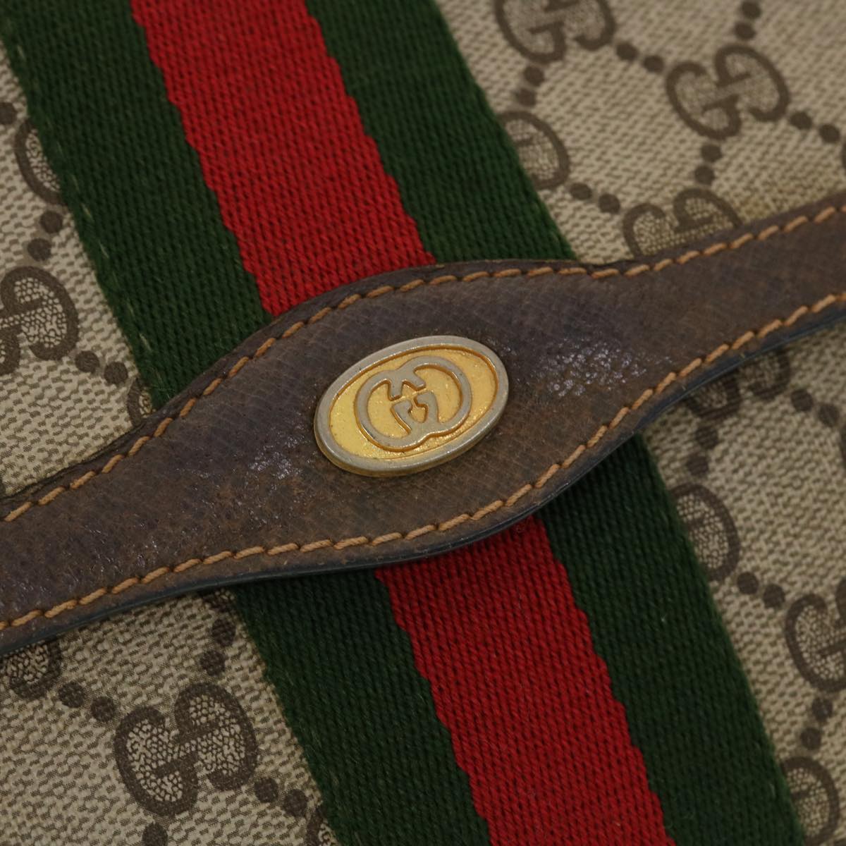GUCCI GG Canvas Web Sherry Line Clutch Bag Beige Red 89.01.007 yk6645B