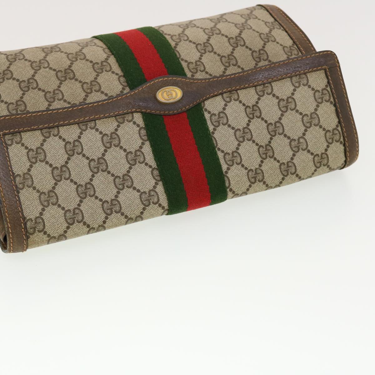 GUCCI GG Canvas Web Sherry Line Clutch Bag Beige Red 89.01.007 yk6645B