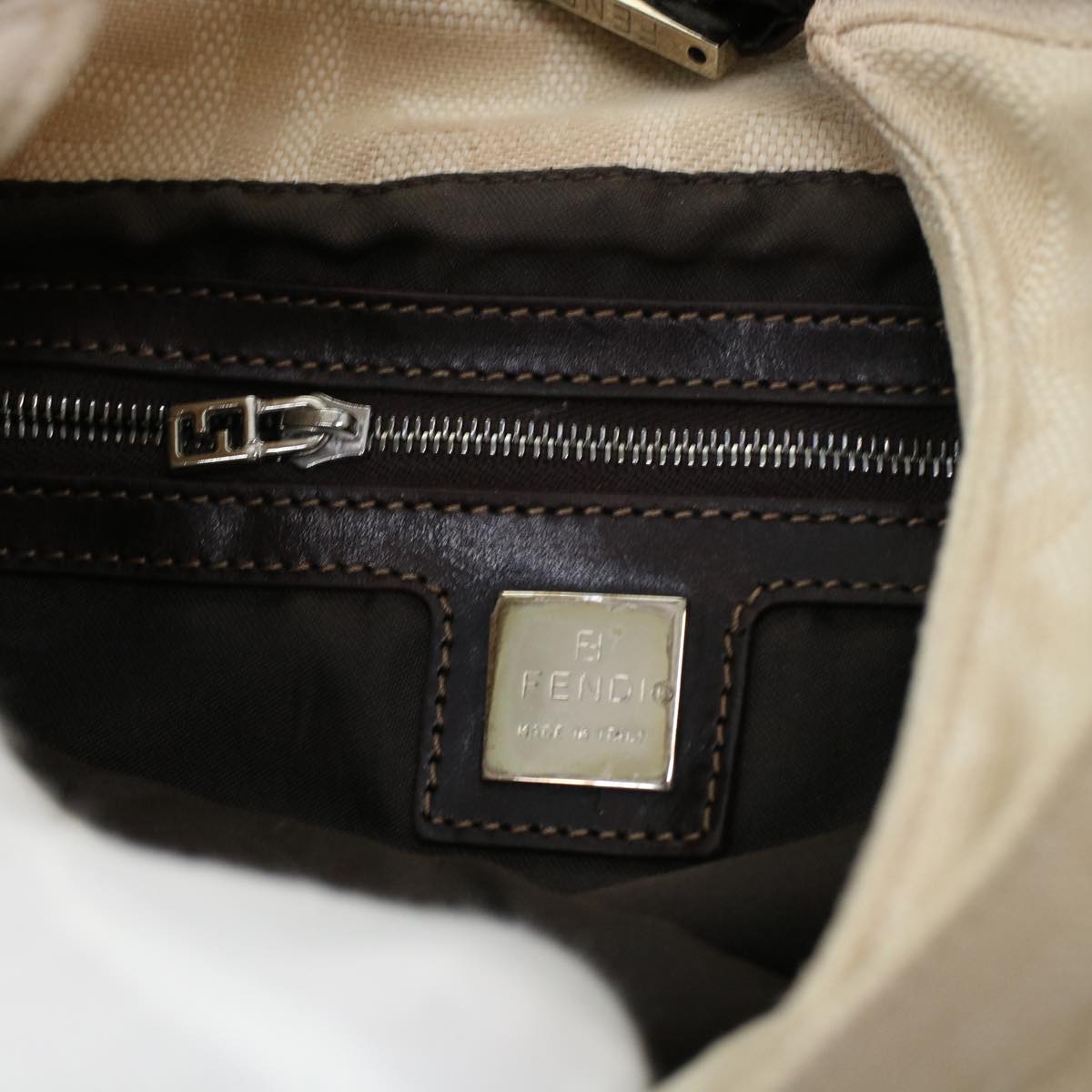FENDI Zucca Canvas Mamma Baguette Shoulder Bag Beige 222826569008 yk6695B