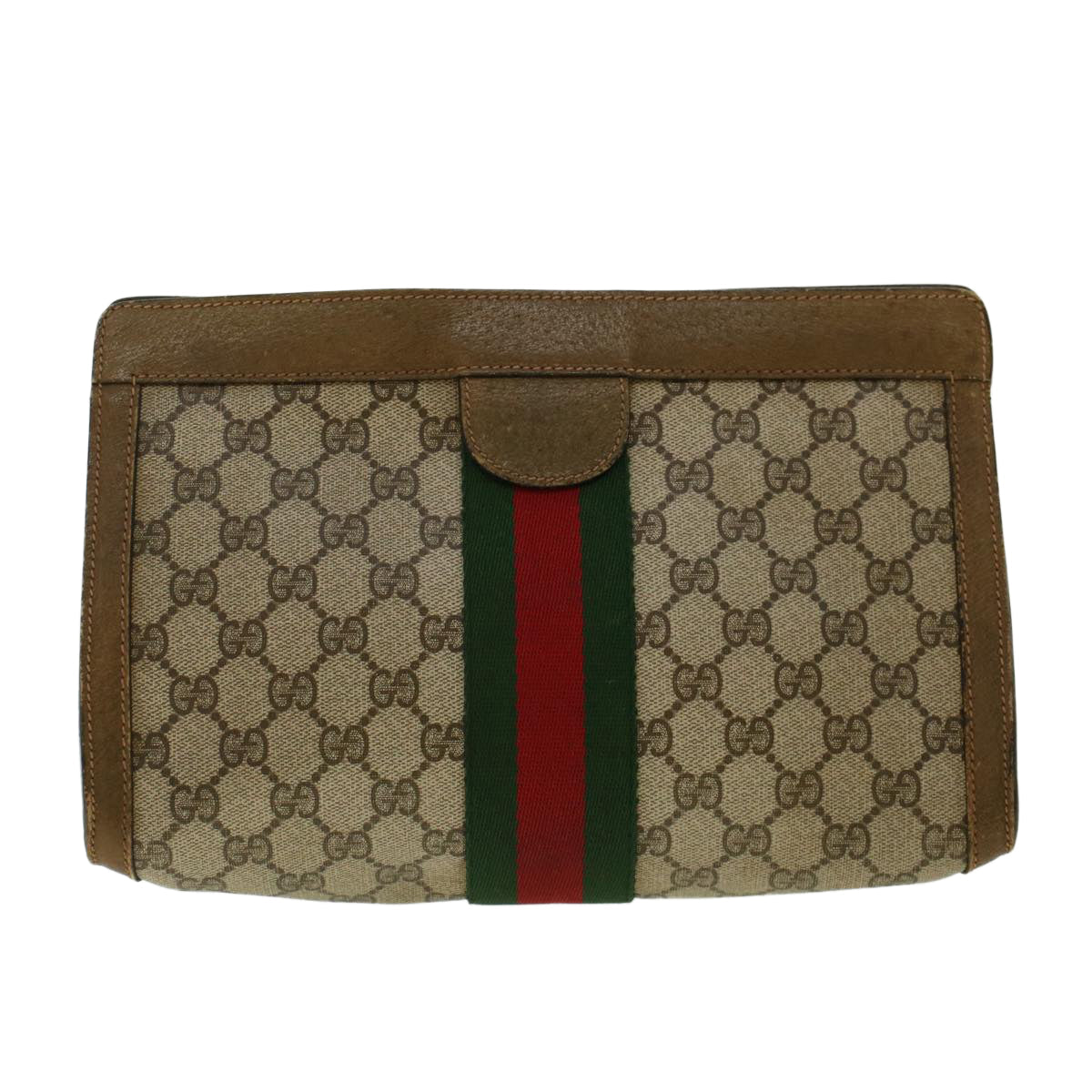 GUCCI GG Canvas Web Sherry Line Clutch Bag Beige Red Green 89.01.002 yk6702