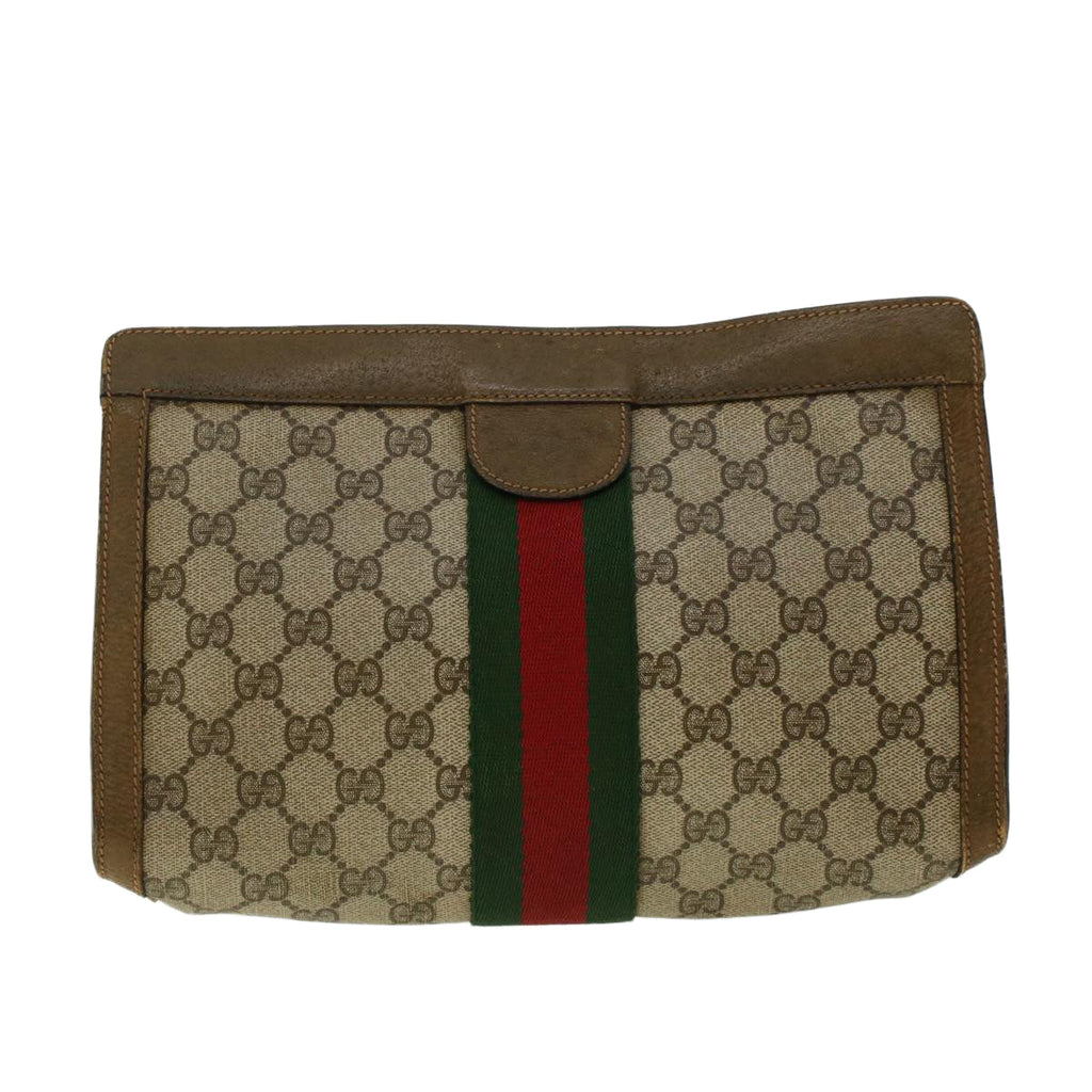 GUCCI GG Canvas Web Sherry Line Clutch Bag Beige Red Green 89.01.002 yk6702