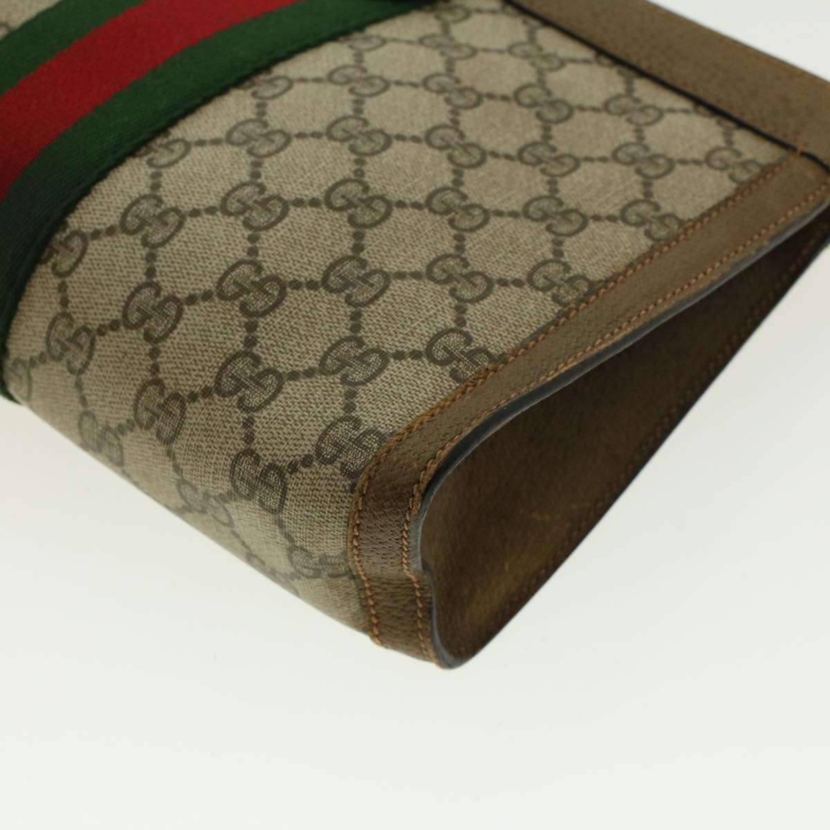 GUCCI GG Canvas Web Sherry Line Clutch Bag Beige Red Green 89.01.002 yk6702