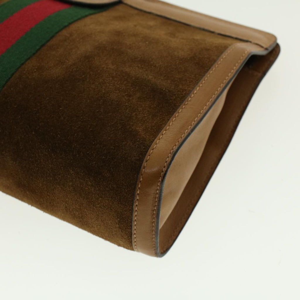 GUCCI Web Sherry Line Clutch Bag Suede Brown Green Red 37.014.2126 yk6703