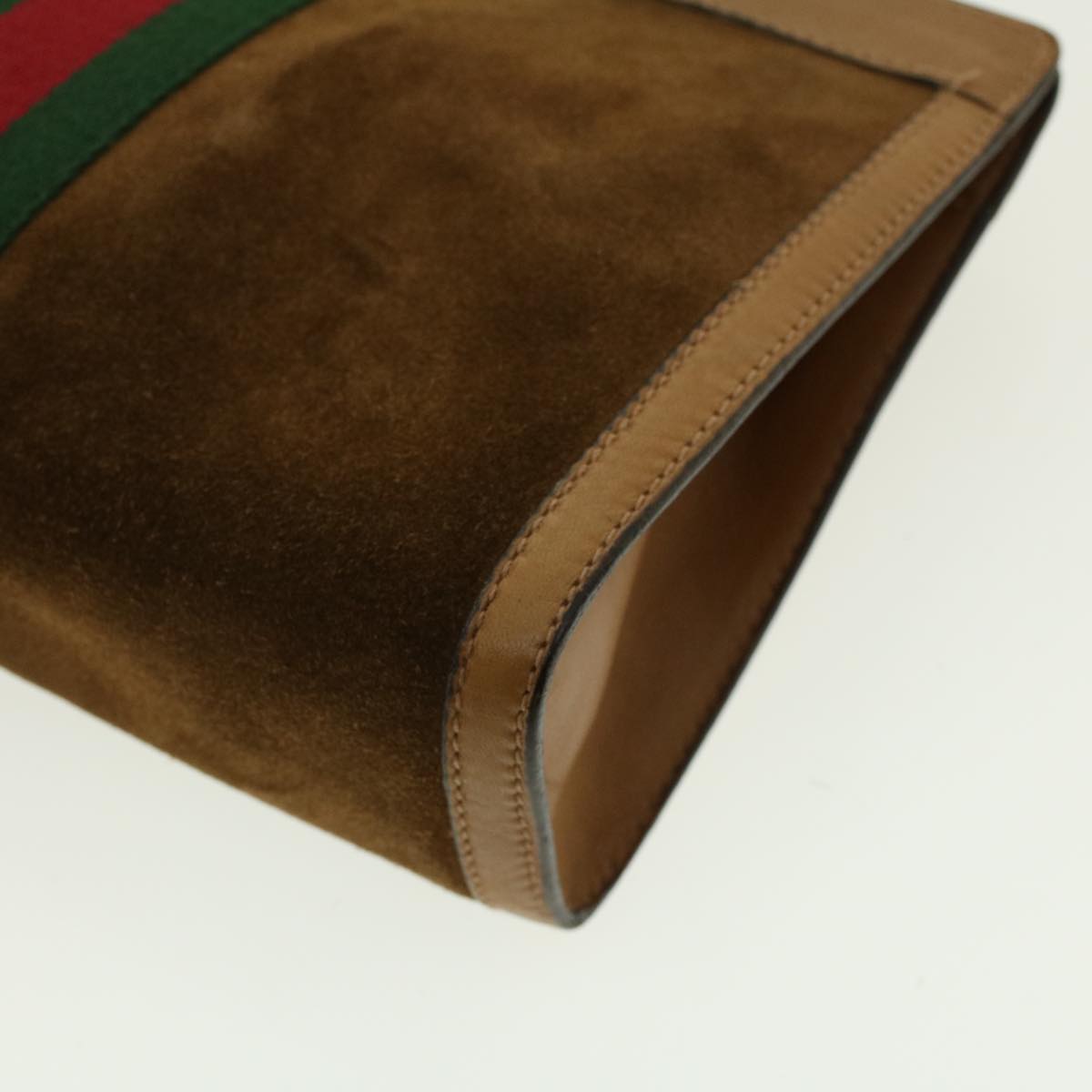GUCCI Web Sherry Line Clutch Bag Suede Brown Green Red 37.014.2126 yk6703