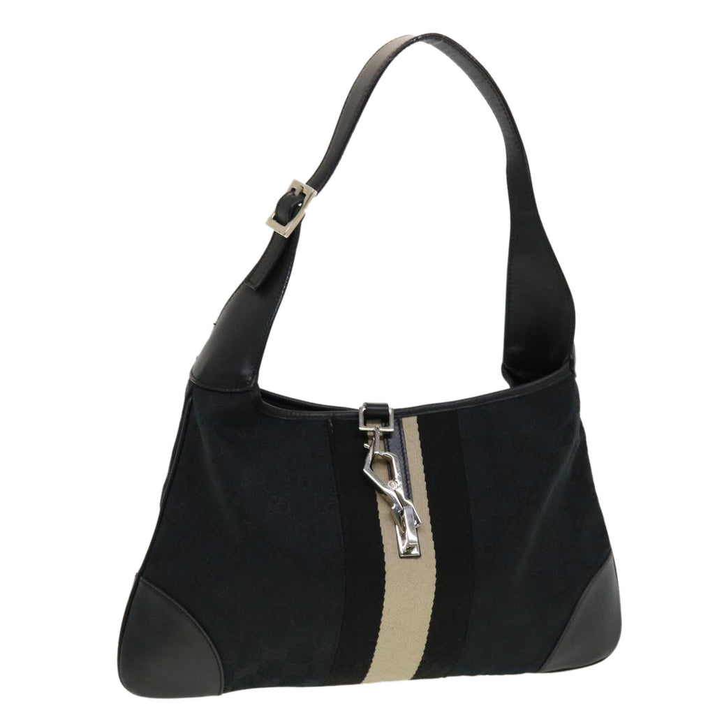GUCCI GG Canvas Sherry Line Jackie Shoulder Bag Black White 0014057 yk6735B
